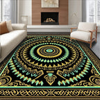 Black Gold Teal Medallion Pattern Rug