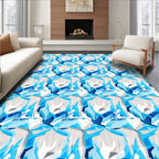 Abstract Blue Geometric Interlocking Pattern Rug