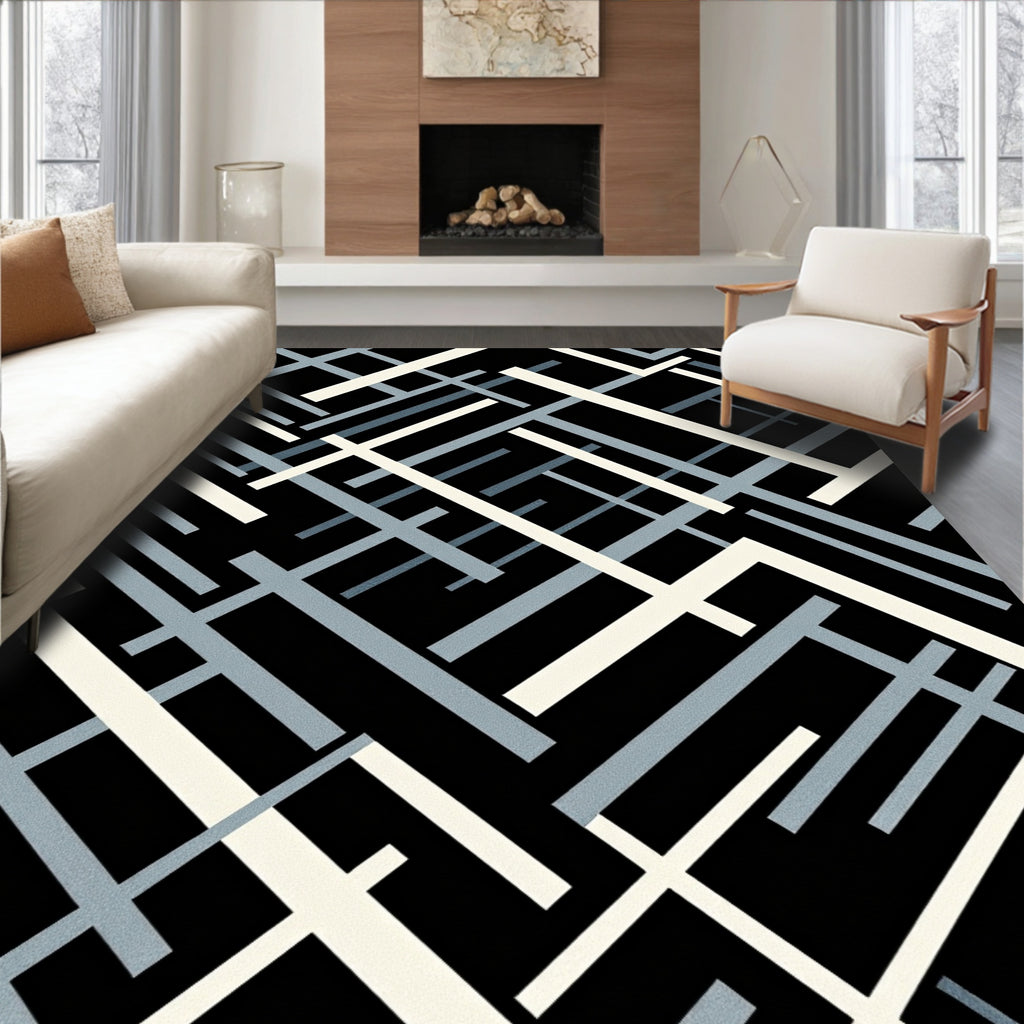 Interlocking Lines Pattern With Gray And Cream Rug