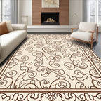 Elegant Scrollwork Cream Brown Pattern Rug