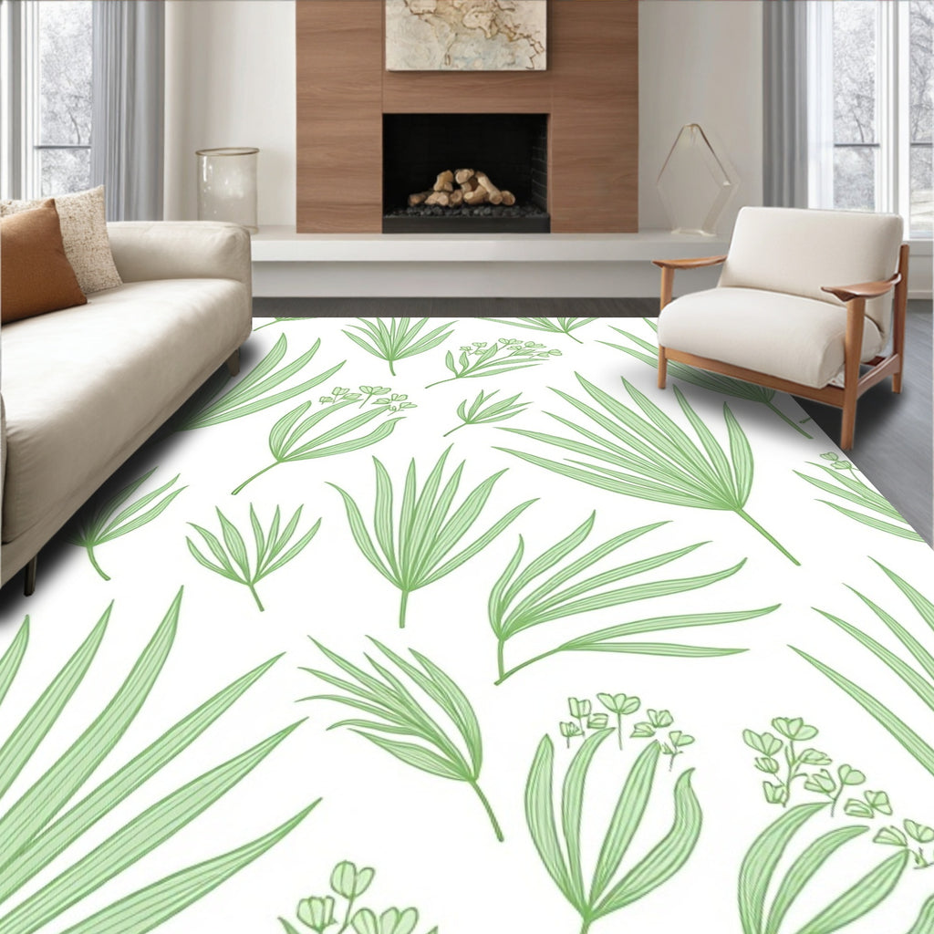 Green Leafy Tropical Pattern Rug