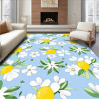 White Floral Lemon Pattern Rug