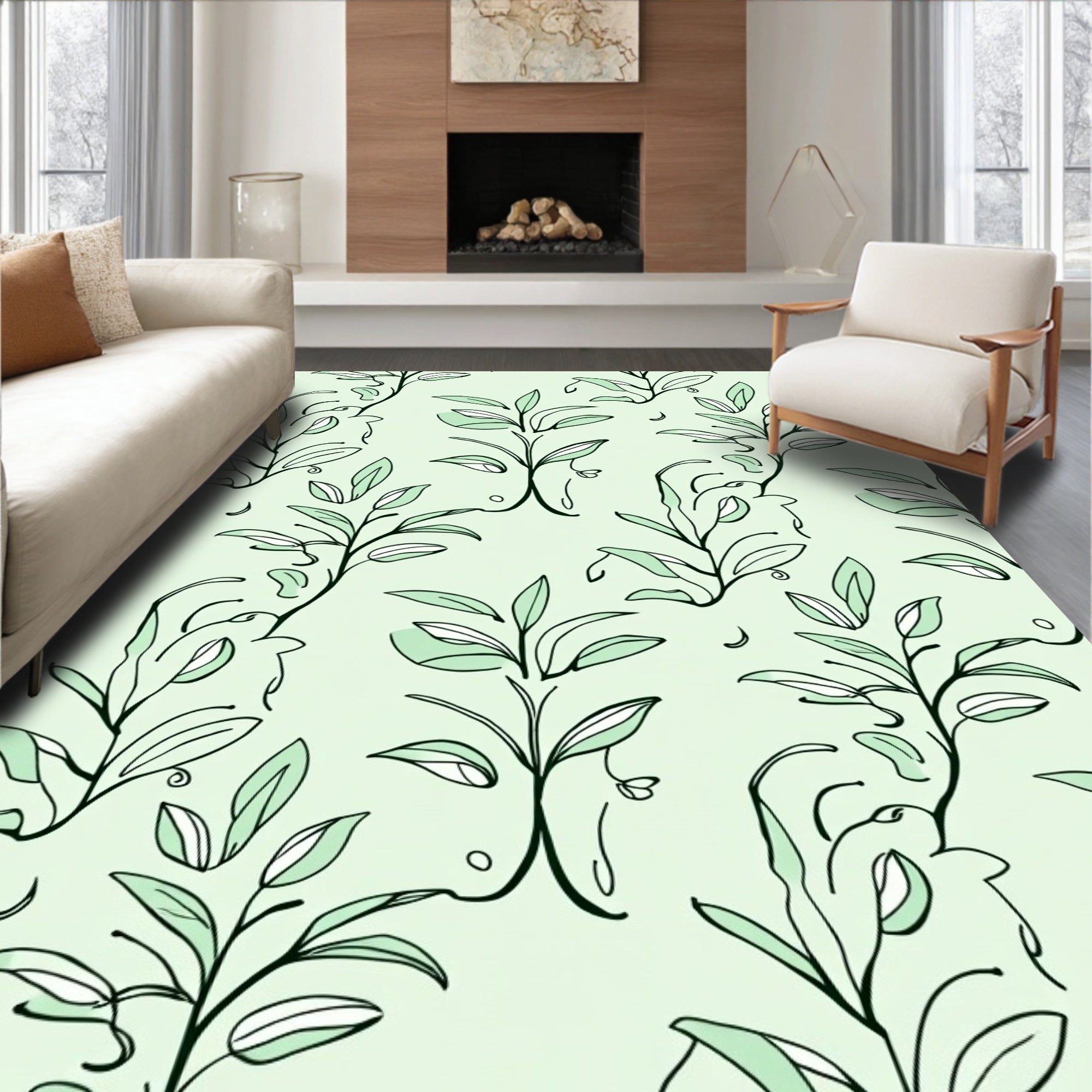 Delicate Leaf Vine Pattern Rug