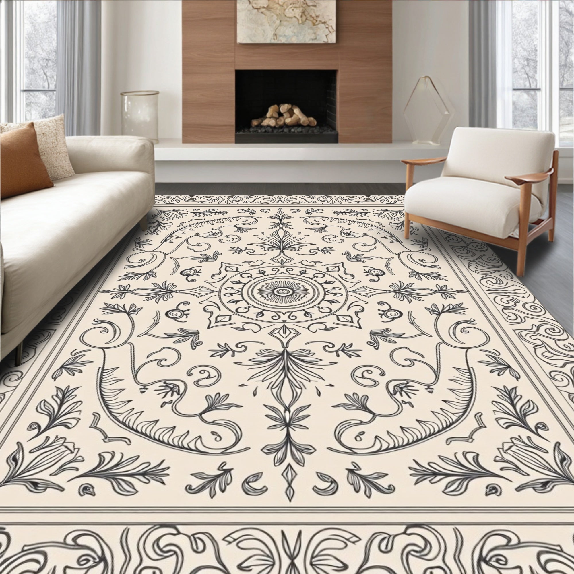 Ornate Floral Scrollwork Design Rug