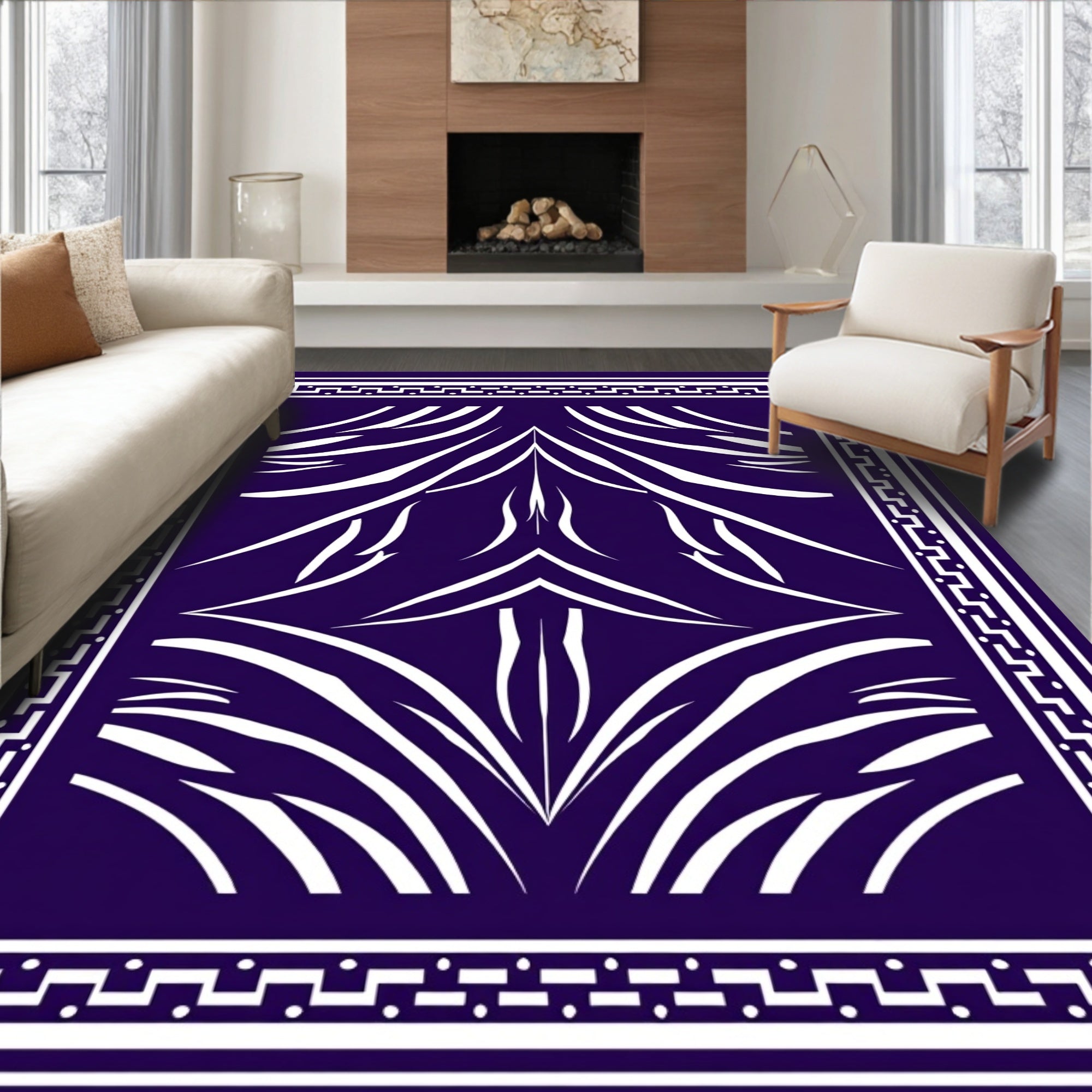 Abstract White Swirls In Deep Blue Rug