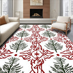 Crimson Red White Abstract Evergreen Motif Rug