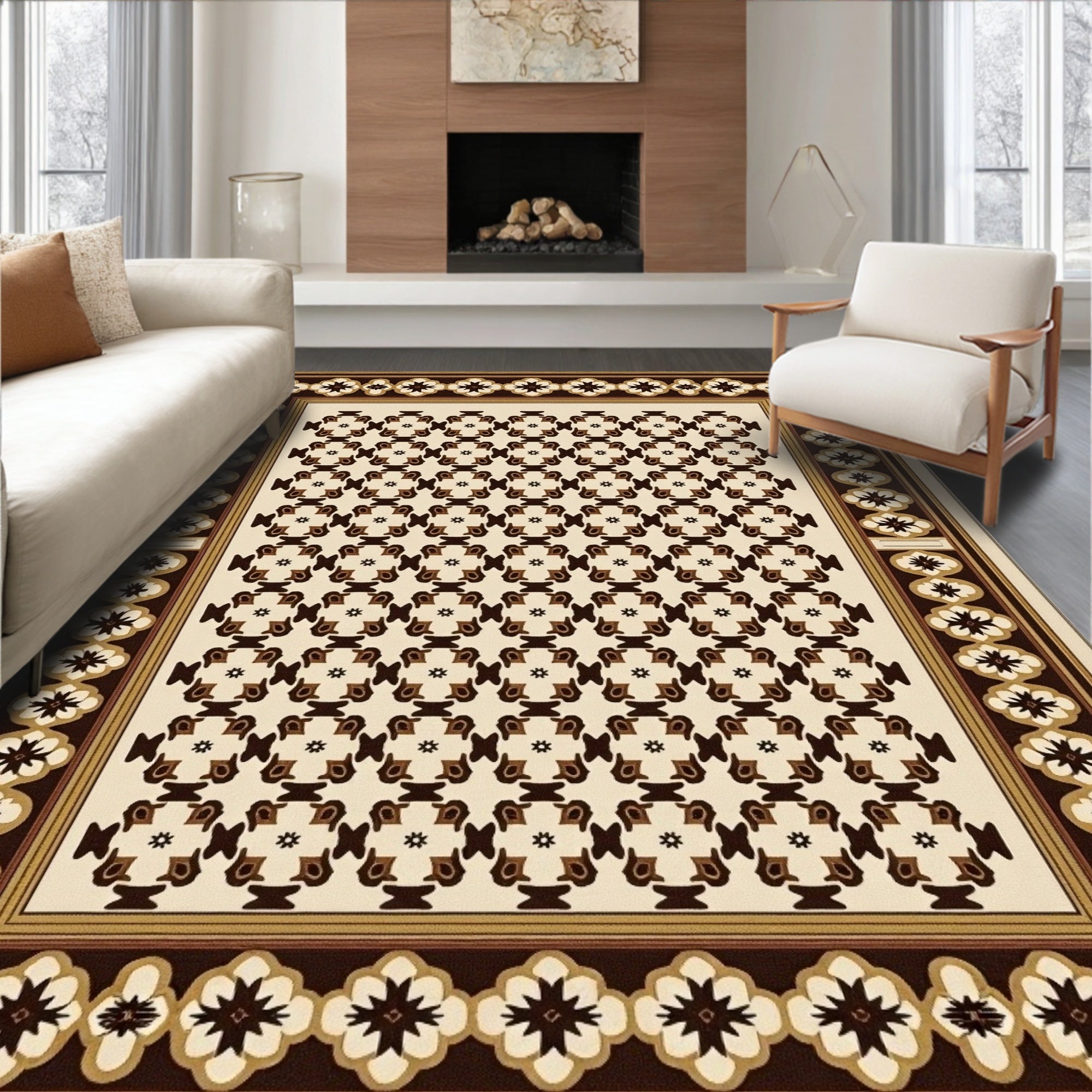 Classic Floral Geometric Pattern Rug