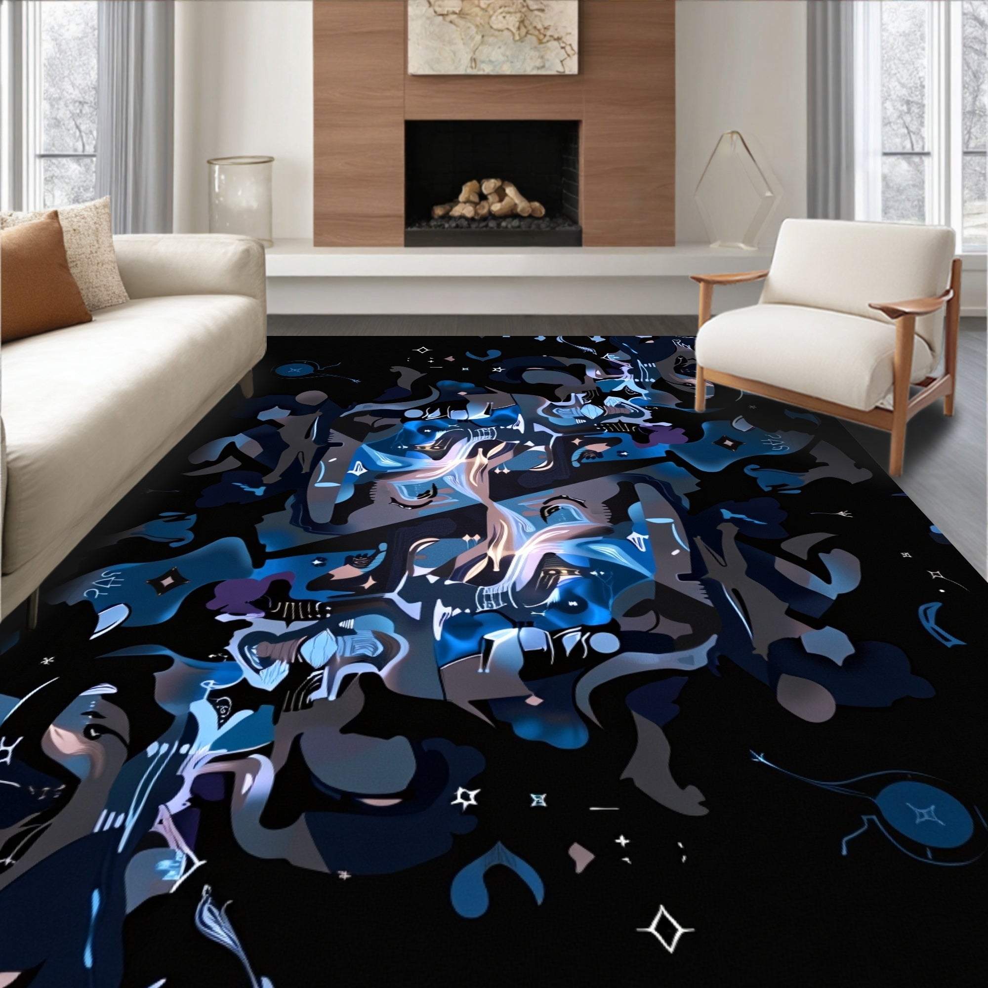 Abstract Blue Dark Night Pattern Rug