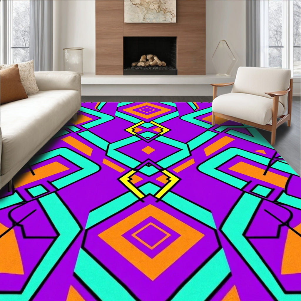 Vibrant Purple Geometric Tribal Pattern Rug