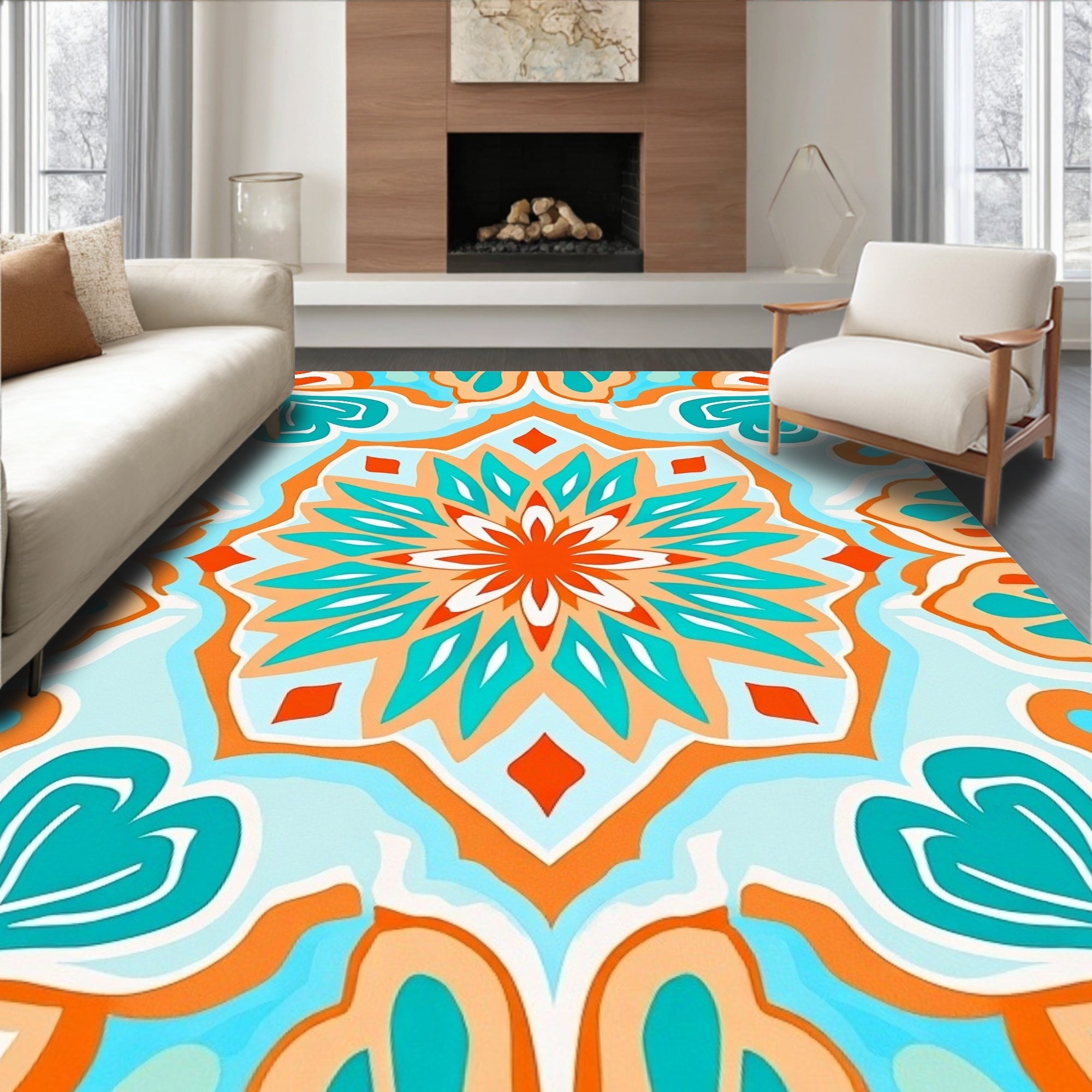 Bright Floral Mandala Abstract Design Rug