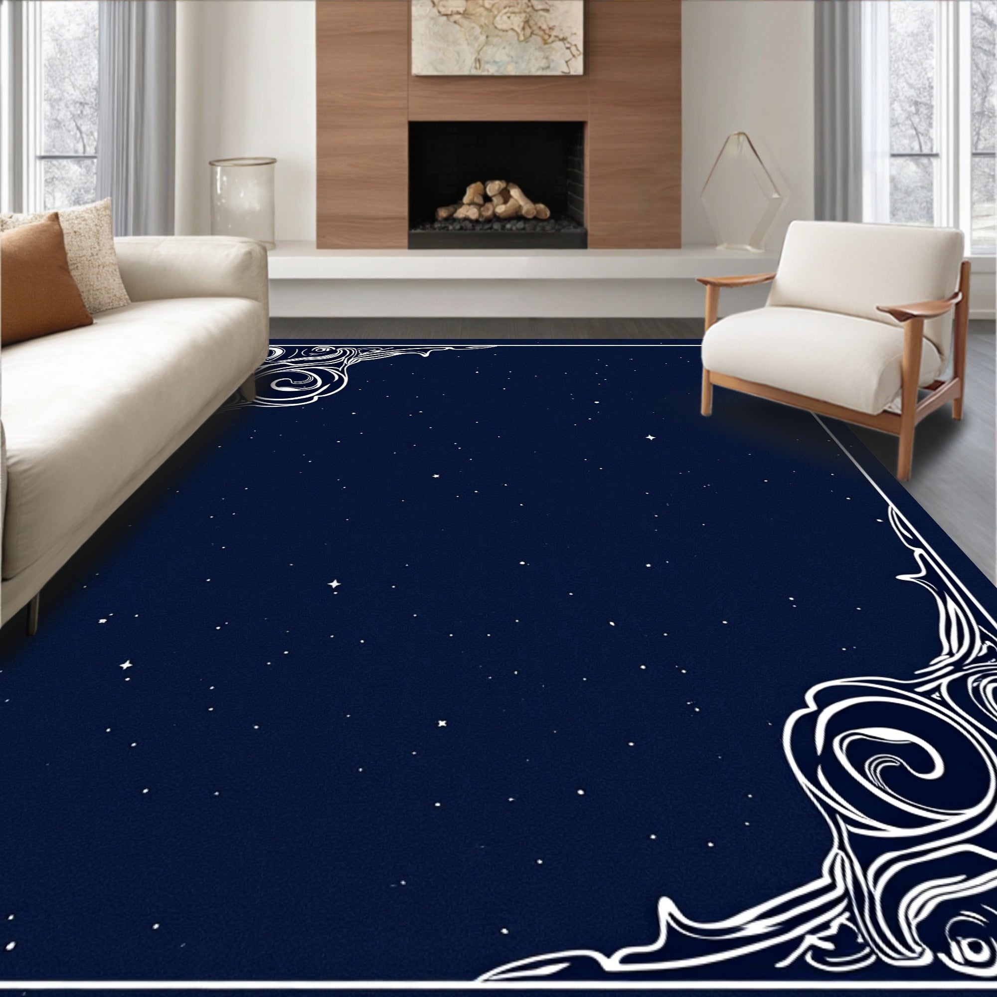 Celestial Swirls Starlight Pattern Rug