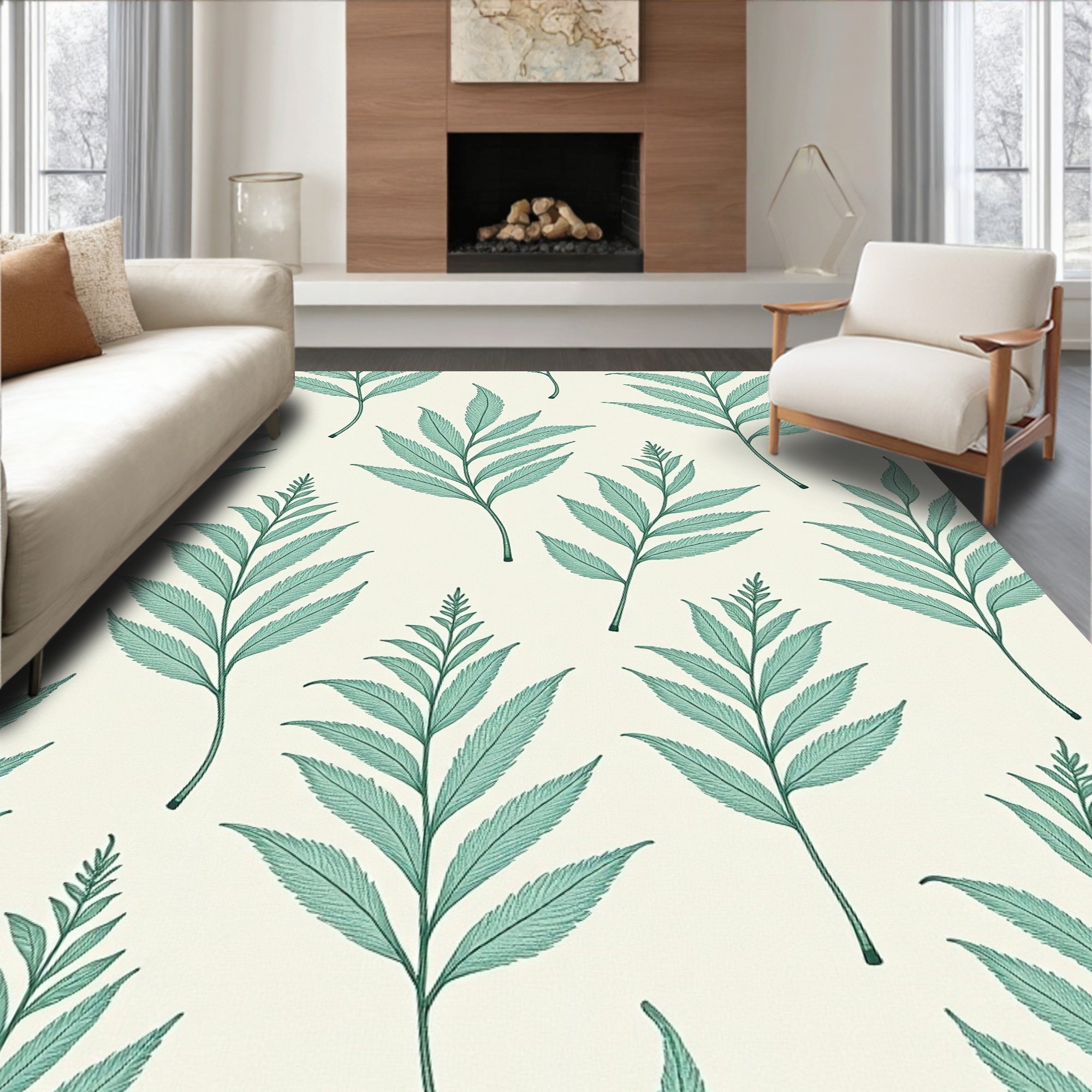 Emerald Fern Botanical Pattern Rug