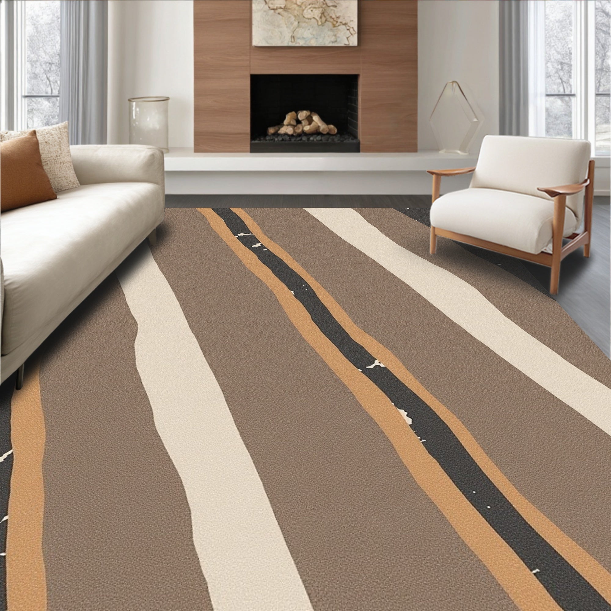 Wavy Abstract Earth Tone Stripe Rug