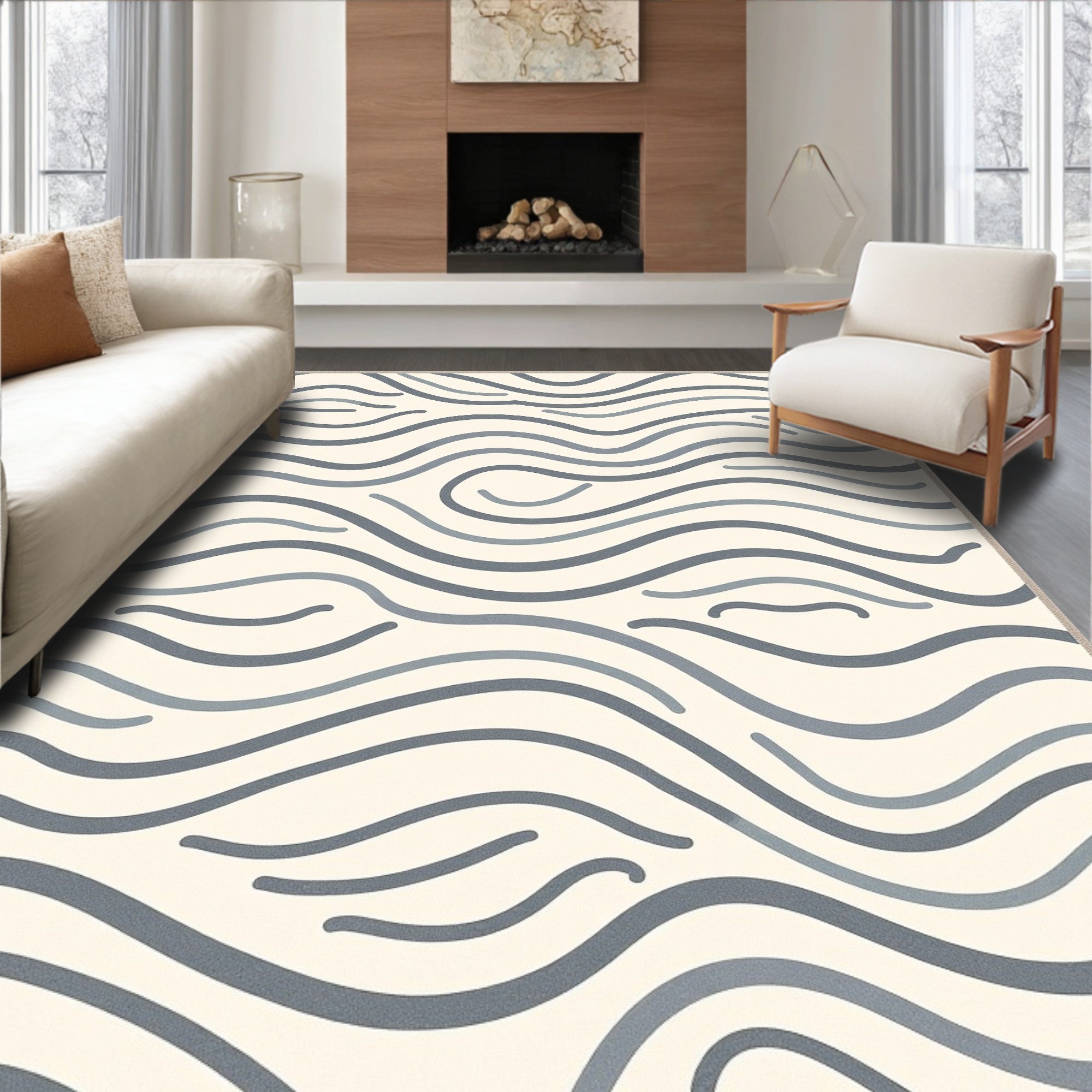 Modern Organic Wave Pattern Design Rug