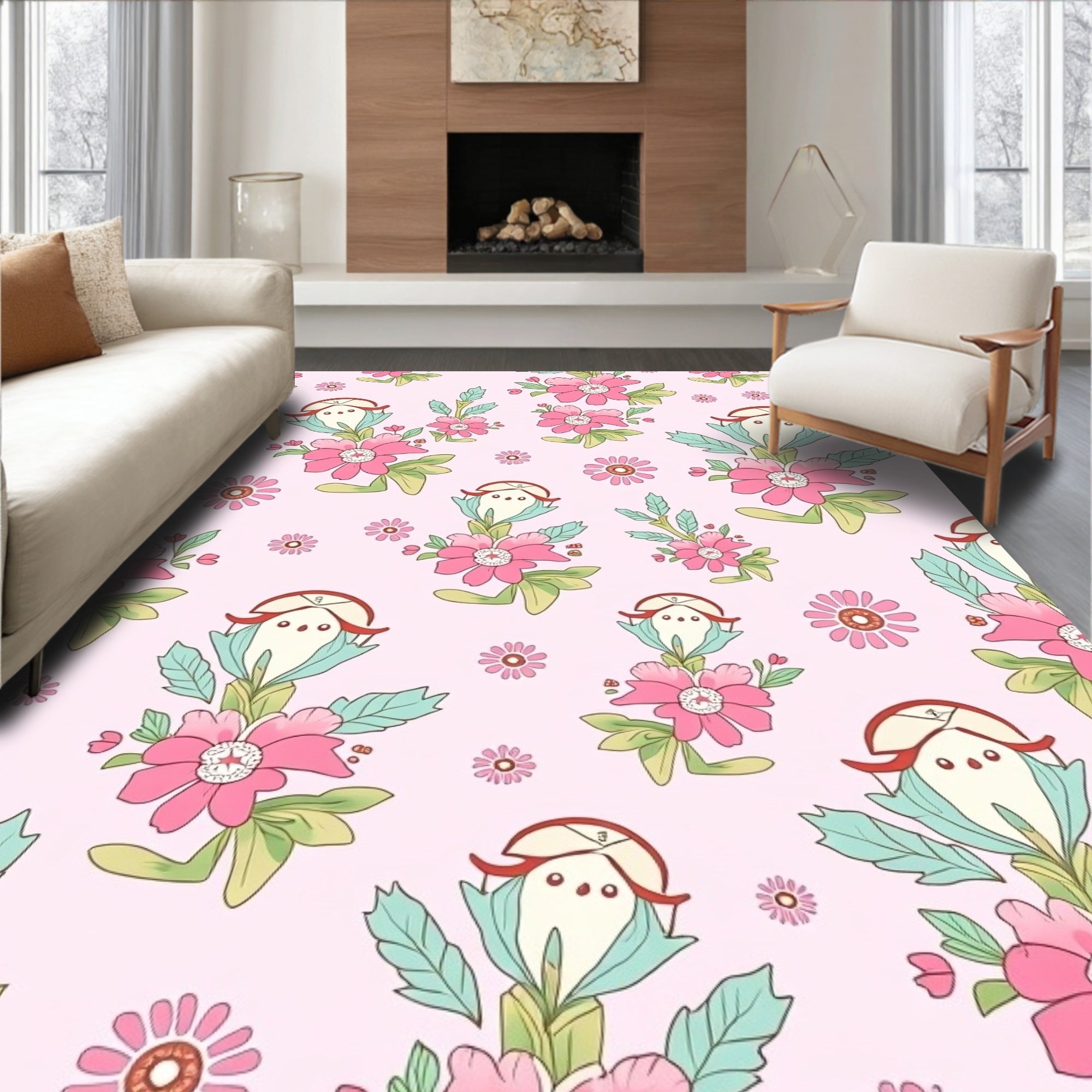 Pink Floral Ghost Garden Rug