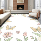 Pastel Butterflies Floral Garden Pattern Rug