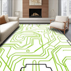 Circuit Board Inspired Green Geometric Pattern Rug