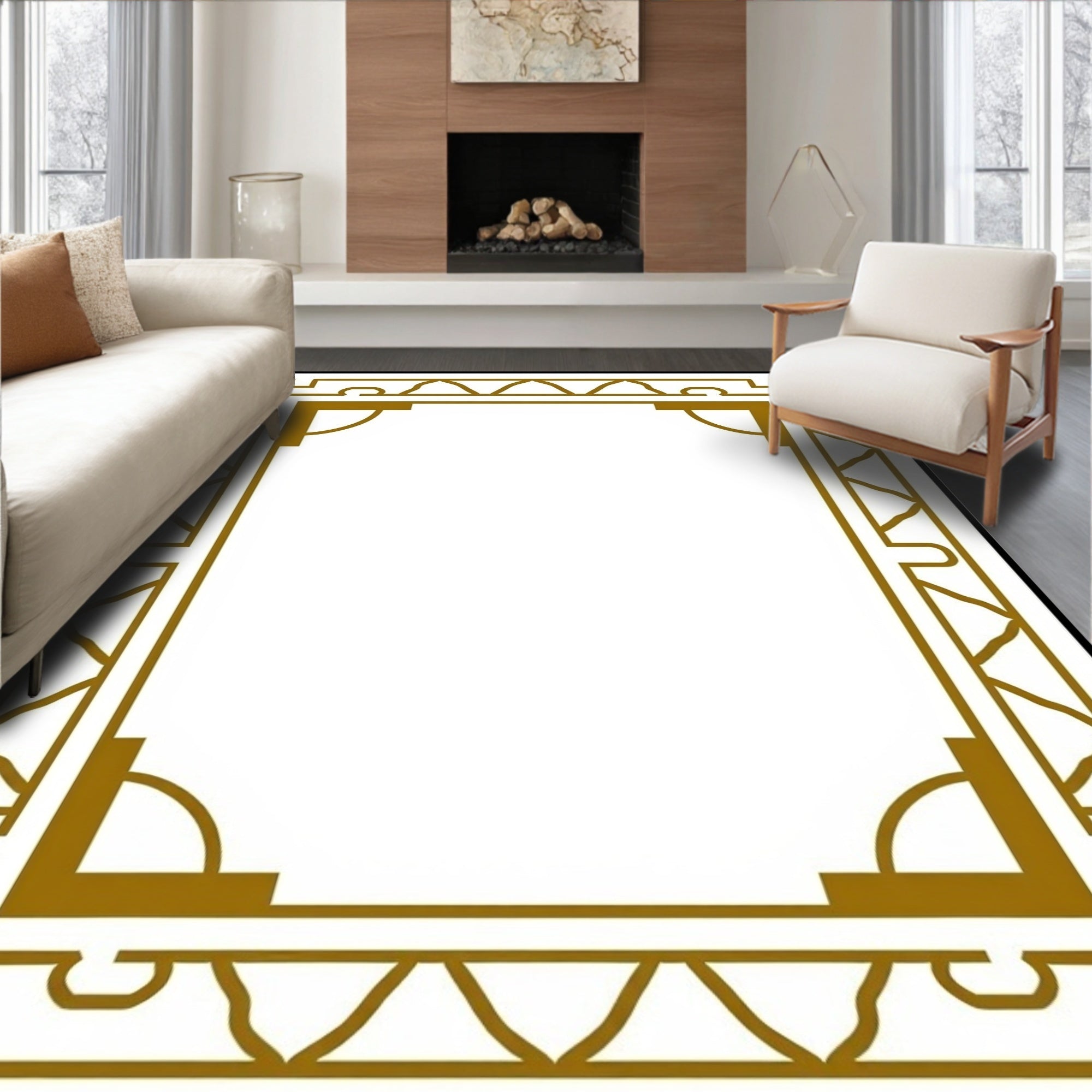 Modern Geometric Border Rug