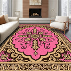 Pink Floral Ornamental Border Design Rug