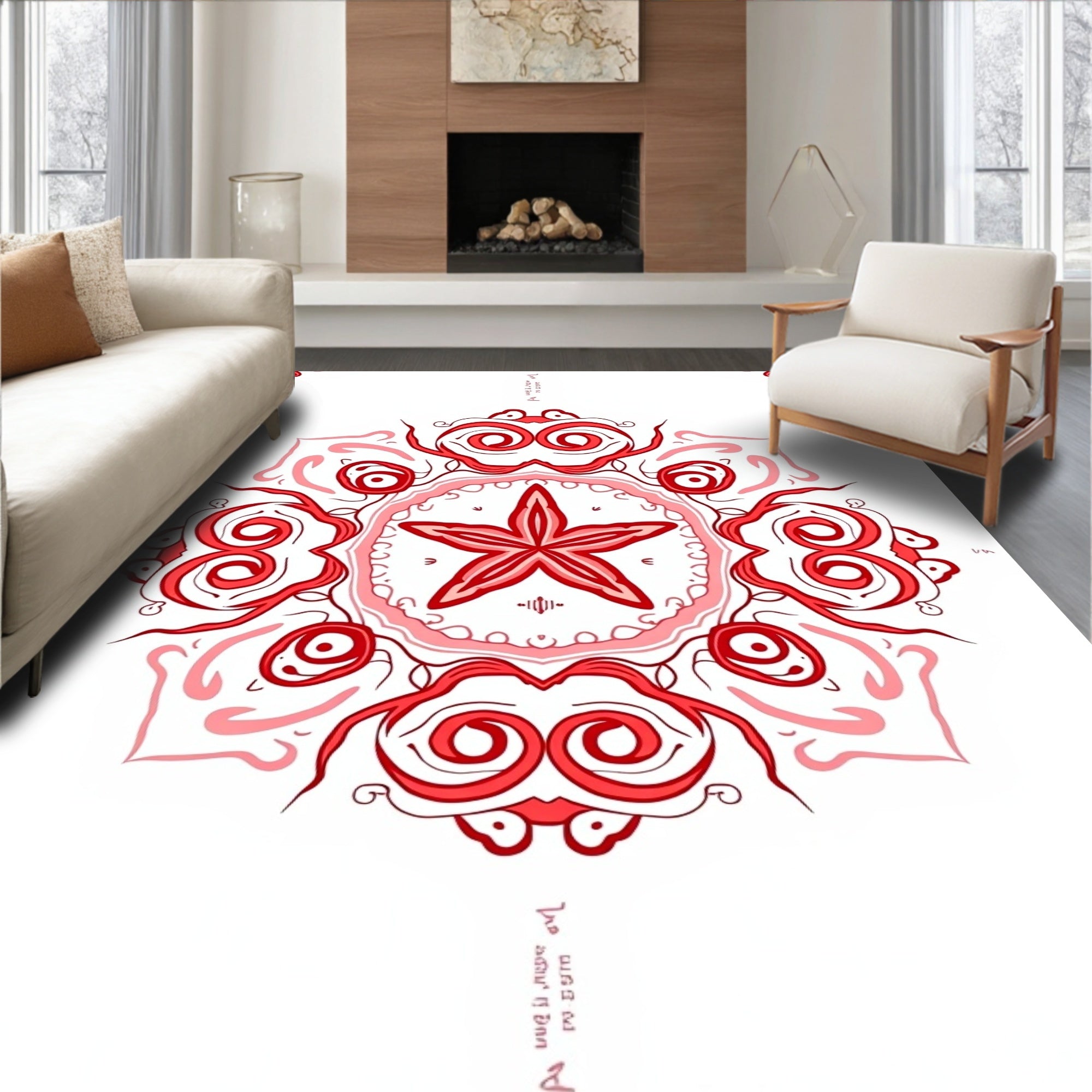 Red Starburst Mandala Pattern Rug