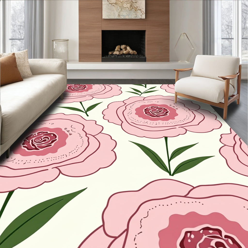 Pink Peony Floral Outline Rug