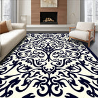 Navy Ivory Ornate Floral Vine Pattern Rug