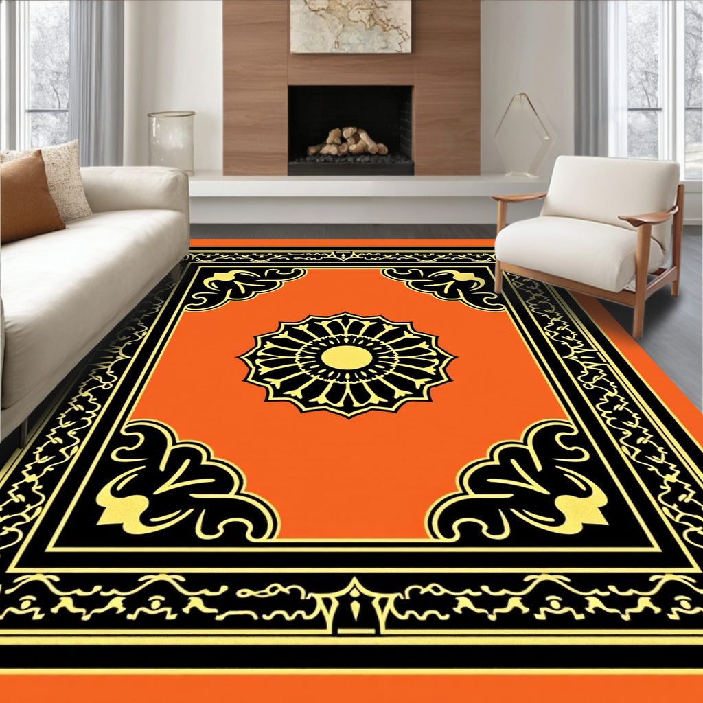 Ornate Floral Border Centerpiece Rug