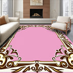 Elegant Scrollwork Pink Cream Brown Rug