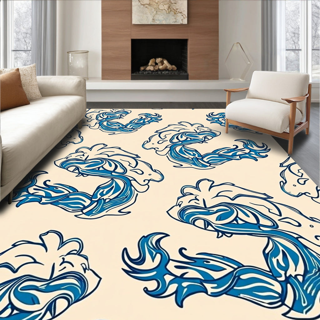 Blue Flowing Animal Abstract Design Rug