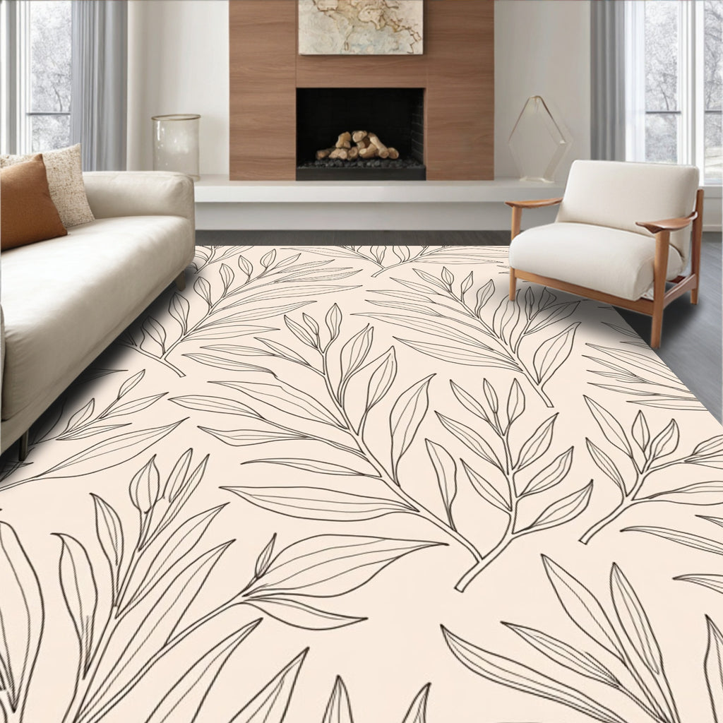 Outline Leaf Botanical Pattern Rug