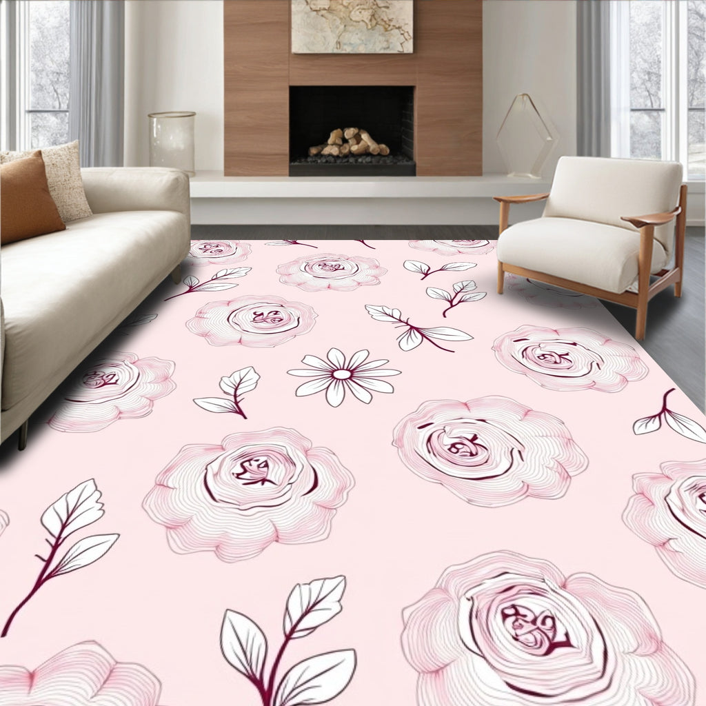 Pale Pink Rose Garden Outline Rug