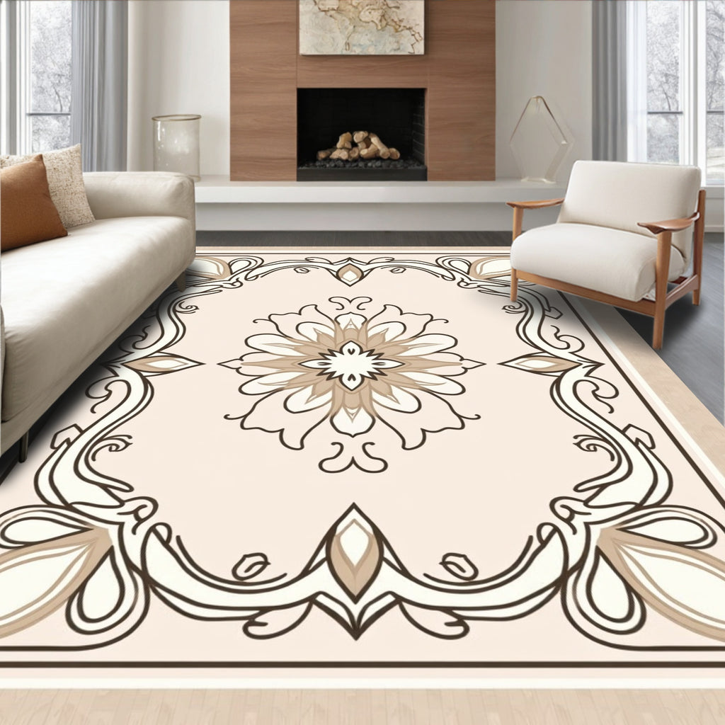 Elegant Floral Medallion Frame Design Rug