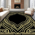 Elegant Black Gold Geometric Pattern Rug