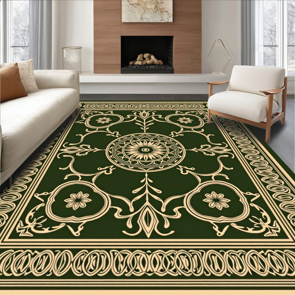 Ornate Floral Scrollwork Geometric Rug