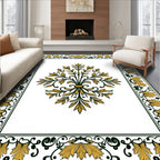 Golden Green Classical Floral Border Rug