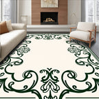 Elegant Green Scrollwork Frame Rug