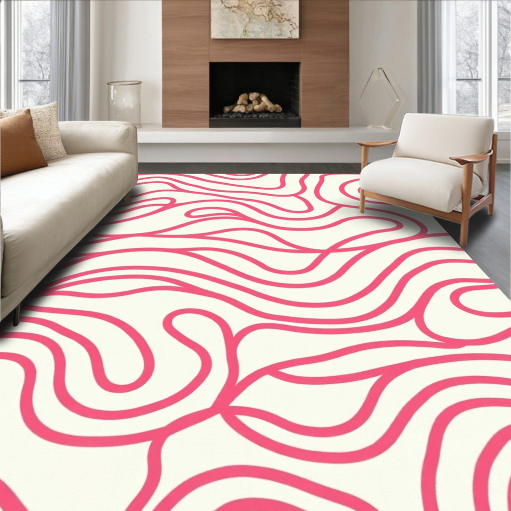 Modern Swirls Bold Pink Pattern Rug