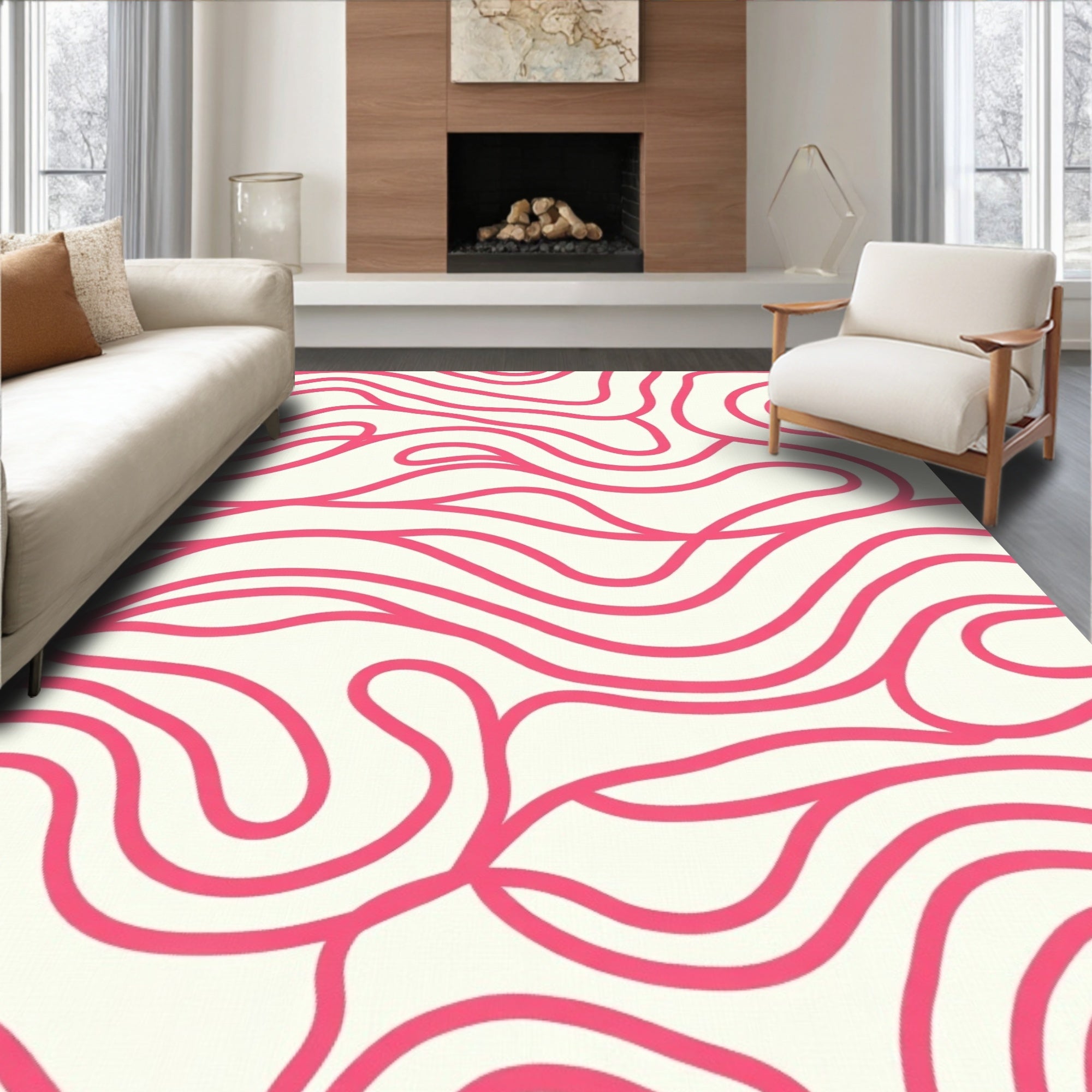 Modern Swirls Bold Pink Pattern Rug