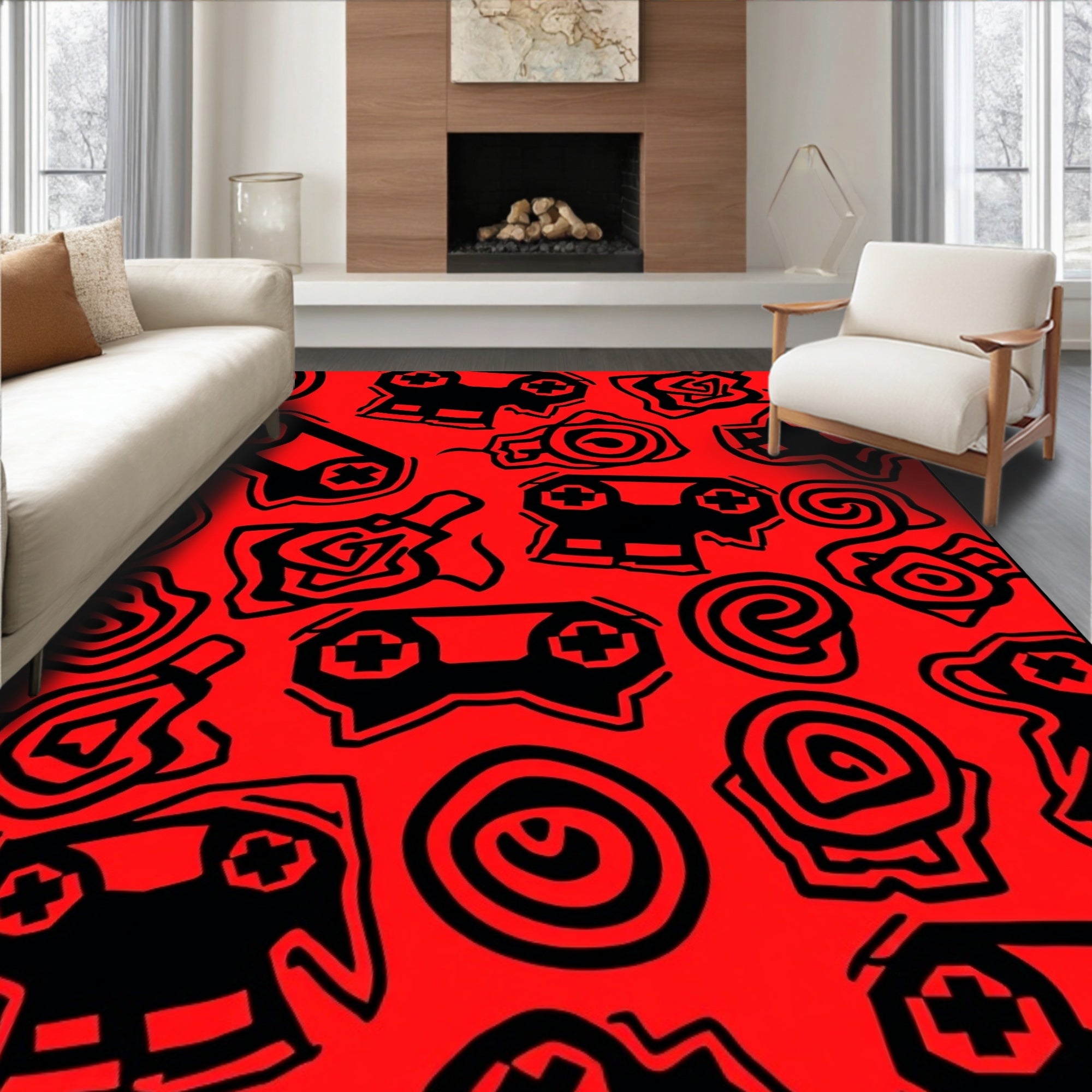 Gamer Skull Patterned Graphic Design Rug