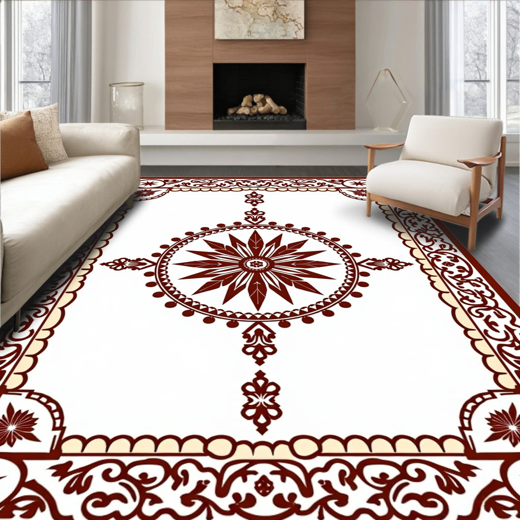 Ornate Starburst Medallion Border Design Rug