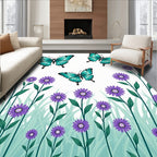 Turquoise Butterflies Purple Flowers Garden Rug