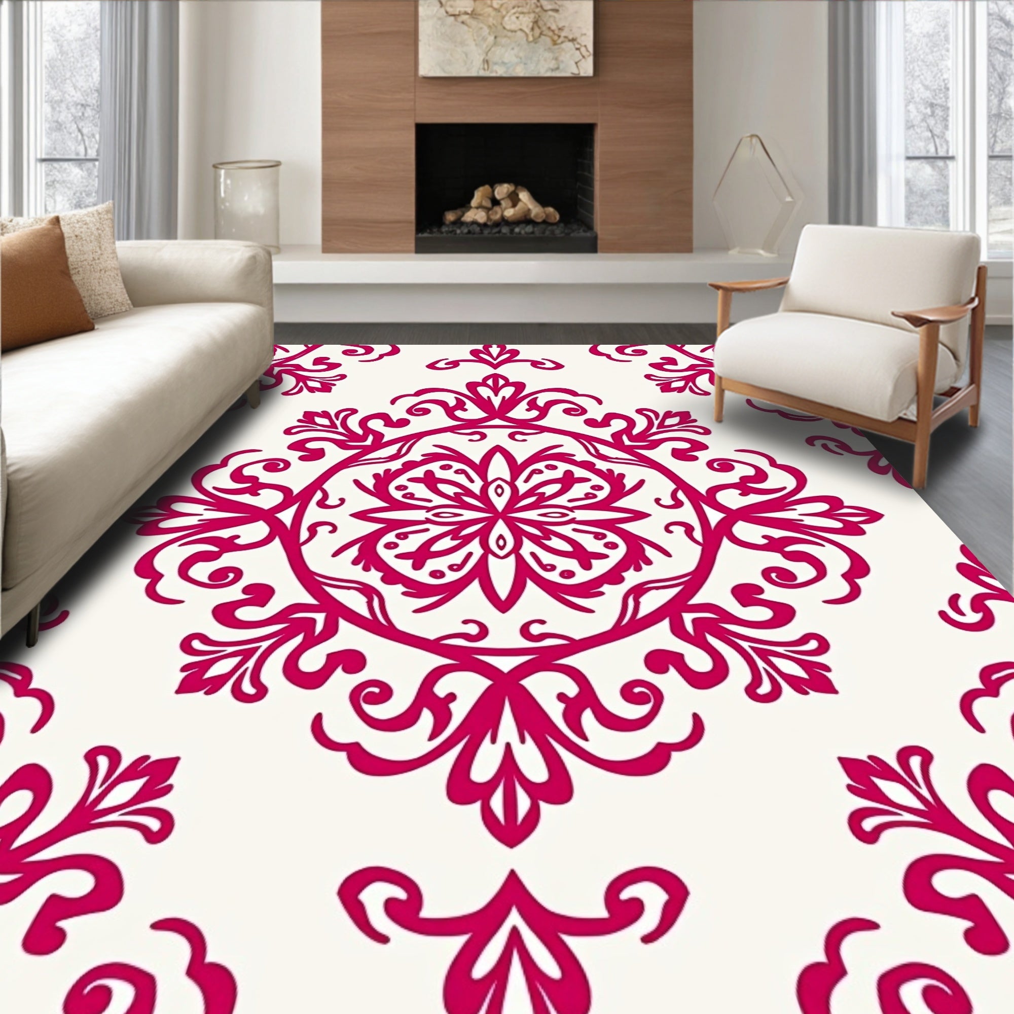 Fuchsia Floral Medallion Pattern Rug
