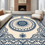 Navy and Cream Sunburst Medallion Rug