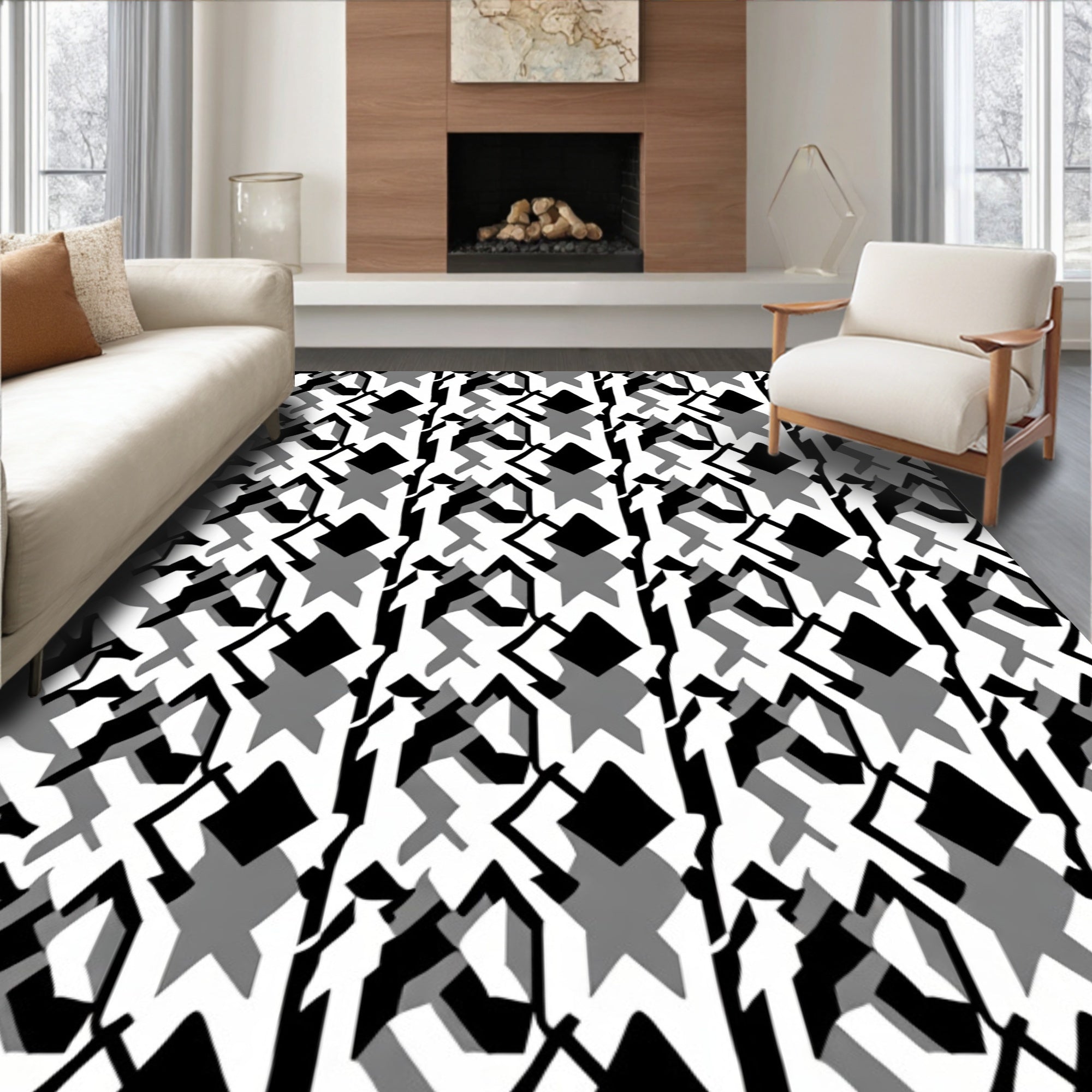 Monochrome Abstract Geometric Pattern Rug