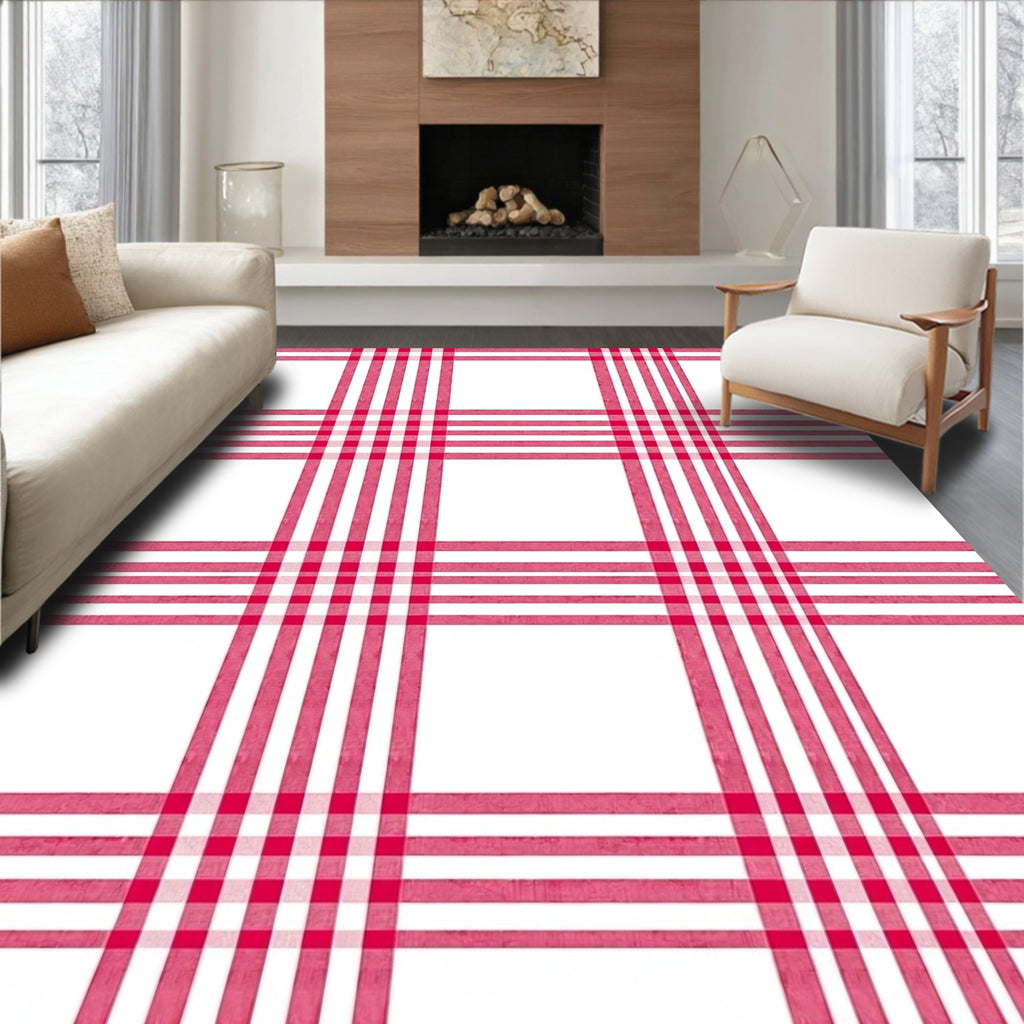 Classic Red Plaid Stripe Design Rug