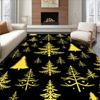 Golden Christmas Trees Scattered Black Rug