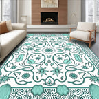 Aqua Floral Vine Medallion Design Rug