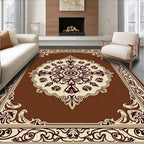 Ornate Floral Medallion Brown Rug