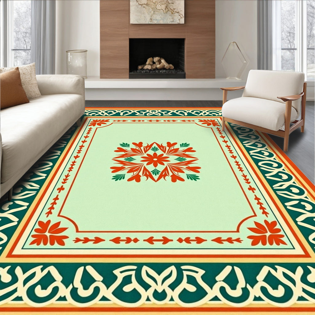 Ornate Floral Border Antique Rug