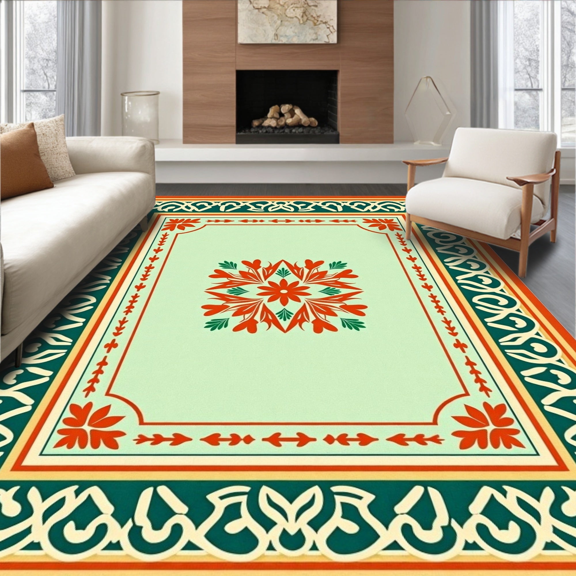Ornate Floral Border Antique Rug